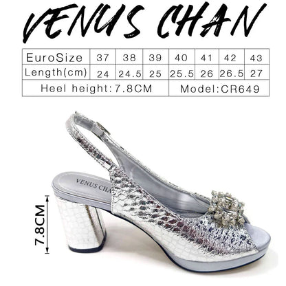 Italian Fashion Open Toe Women Strange Heels Bigger Size Fashion Rhinestone Decoration Brown Shoes And Bag Set Party Bag