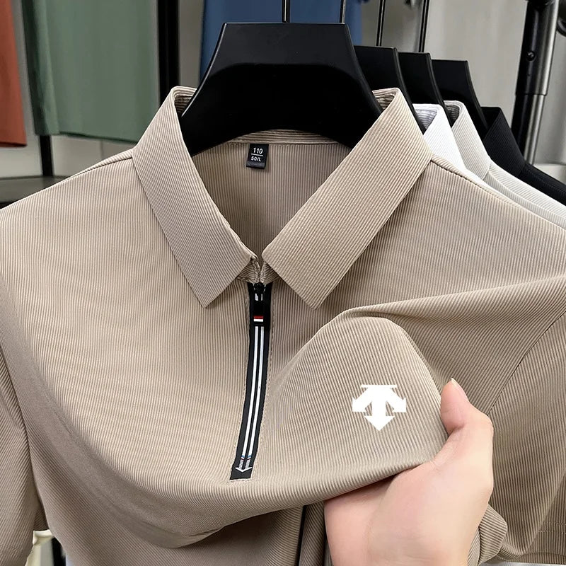 Original Men's Print Lapel Polo Shirt High Quality Half Zip Short Sleeved Solid Color Summer T-shirt Business Casual Men's Wear