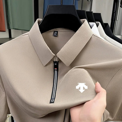 Original Men's Print Lapel Polo Shirt High Quality Half Zip Short Sleeved Solid Color Summer T-shirt Business Casual Men's Wear