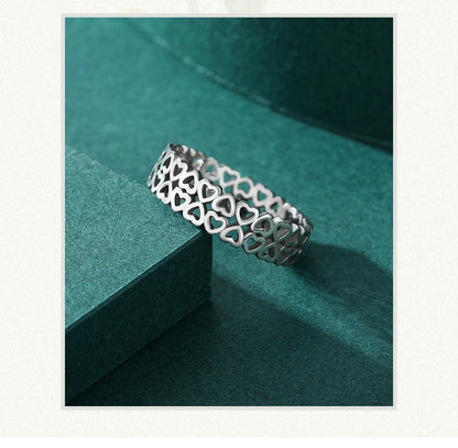 Vintage 925 Sterling Silver Hollow Out Heart To Heart Simple Style Stacking Rings For Women Fine Jewelry