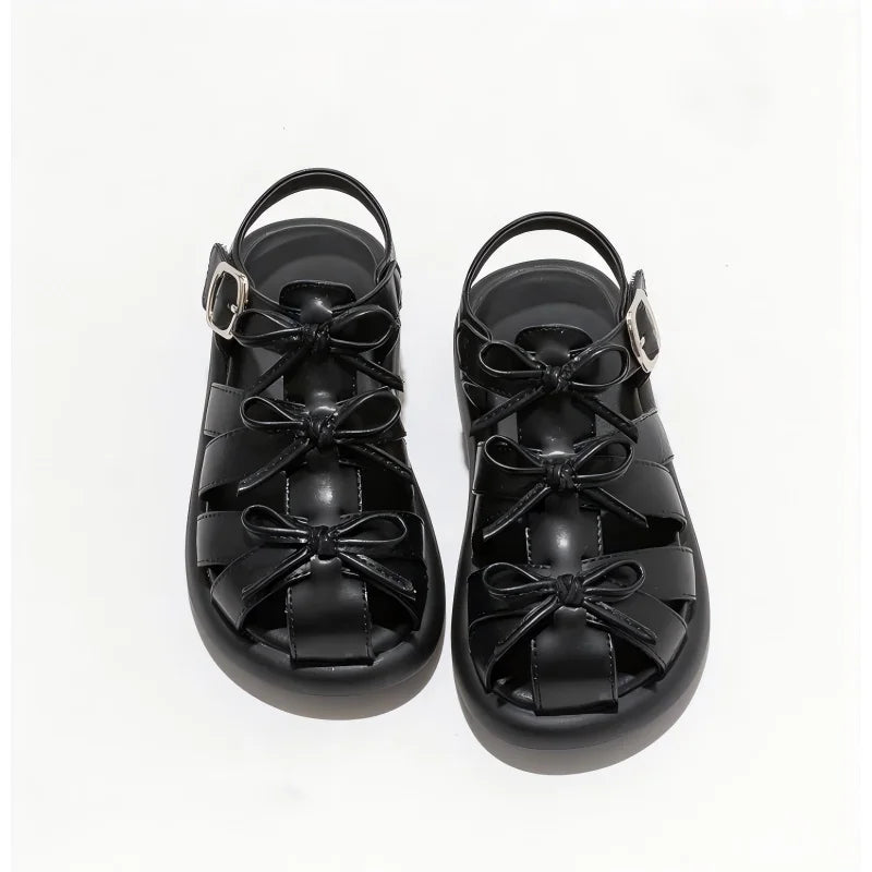Kids'Casual Shoes Sandals PU Leather Bow Fashion Summer Shoes For Girls Hook and Loop Anti-slip Silver Black Shoes Size 26-36