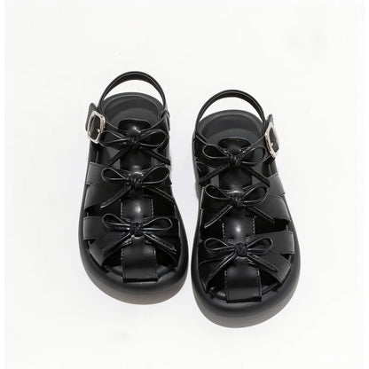 Kids'Casual Shoes Sandals PU Leather Bow Fashion Summer Shoes For Girls Hook and Loop Anti-slip Silver Black Shoes Size 26-36