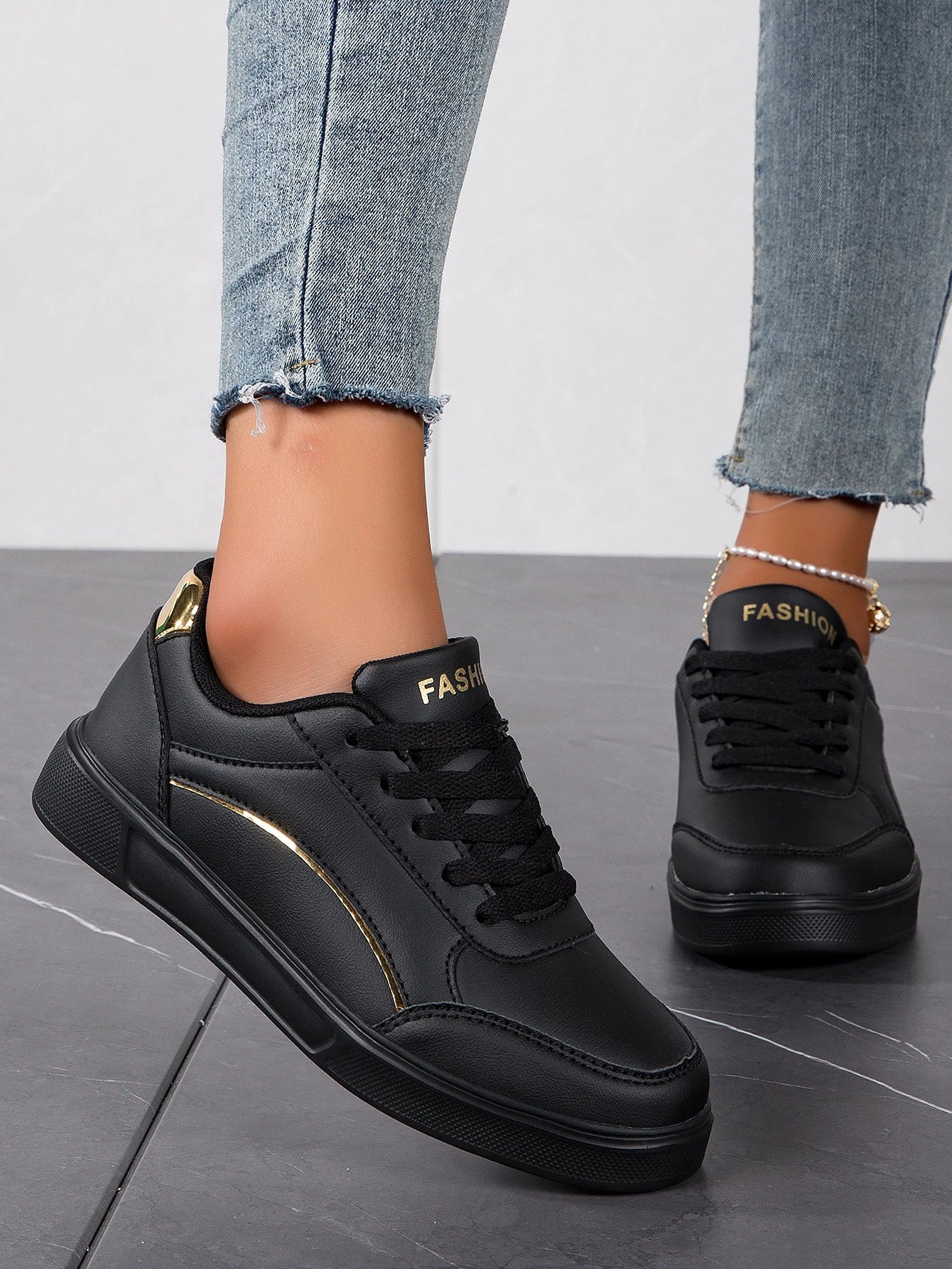 Baasploa Tênis Casual Feminino de Couro com Plataforma para Mulheres Clássicos Confortáveis Sapatos de Skate Antiderrapantes
