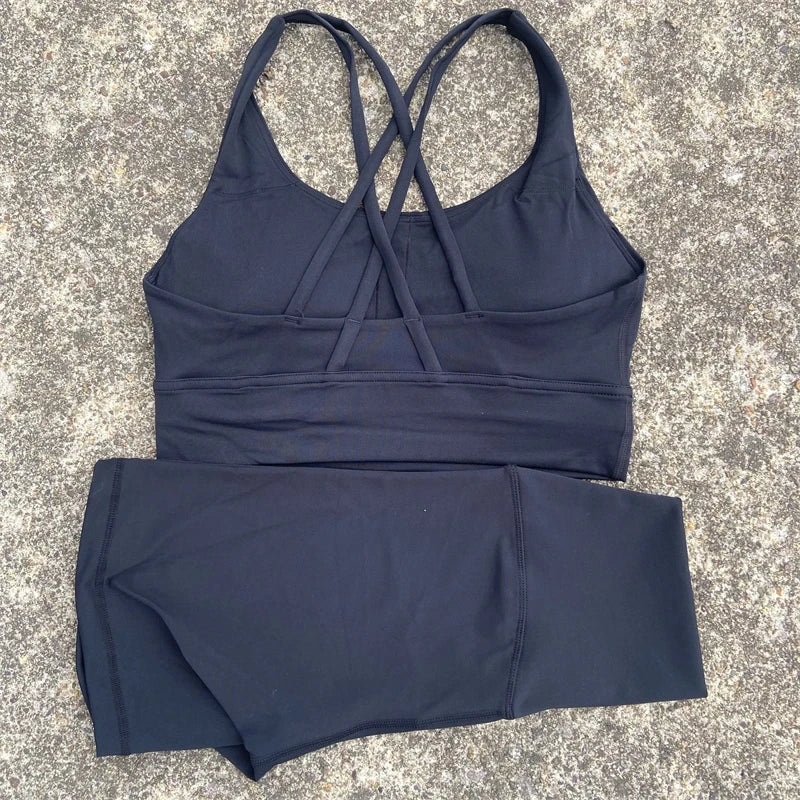 Solid Color soft gym Yoga Set short Legging +cross sport bra Tracksuit  Women Gym Suit Comprehensive Training Jogging Athletic