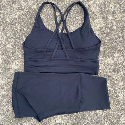 Solid Color soft gym Yoga Set short Legging +cross sport bra Tracksuit  Women Gym Suit Comprehensive Training Jogging Athletic