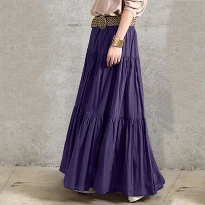2025 Spring Summer Solid Skirts Vintage Women's Ruffle Sundress Casual Elastic Waist Long Vestidos Female Robe Femme Oversized