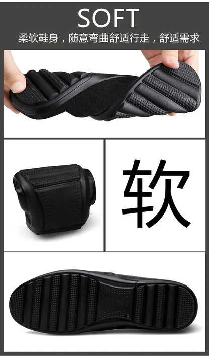 Men's leather shoes soft soles four seasons plus size casual leather shoes fashion trendy youth party Versatile driving shoes