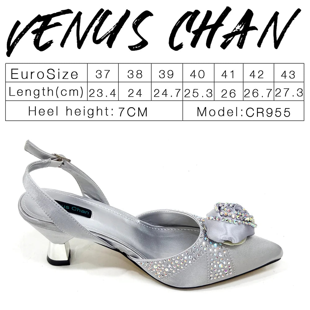 Newest Arrival Fashion Shoes Matching Bag Set in Rose Blossoms Decorated with Rhineston For Ladies Wedding Party