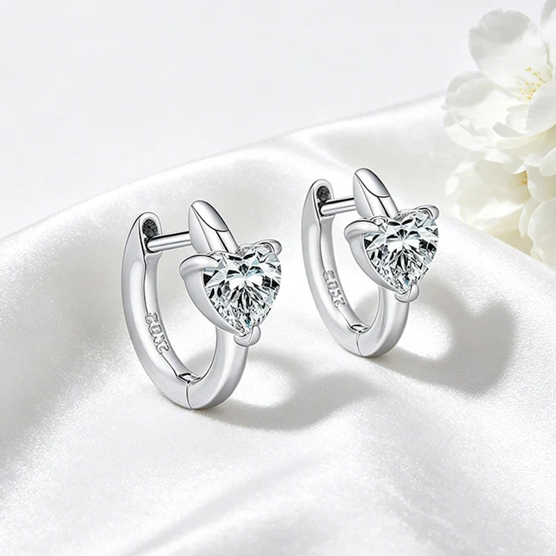 1CTTW Heart Cut Moissanite Hoop Earrings for Women Shine Wedding Party Jewelry Lab Diamond Earring Pure 925 Silver Gifts