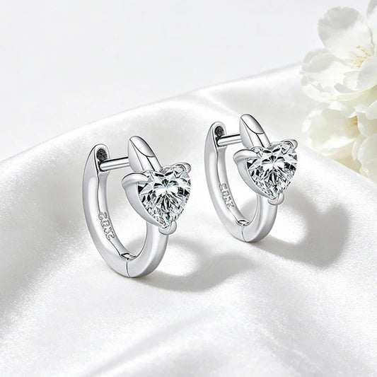 1CTTW Heart Cut Moissanite Hoop Earrings for Women Shine Wedding Party Jewelry Lab Diamond Earring Pure 925 Silver Gifts