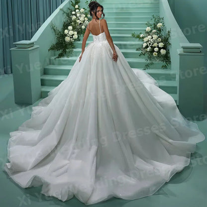 A Line Women's Sexy Spaghetti Straps Wedding Dresses Vestido De Novia Backless Bride Gowns Customized Robe De Mariée