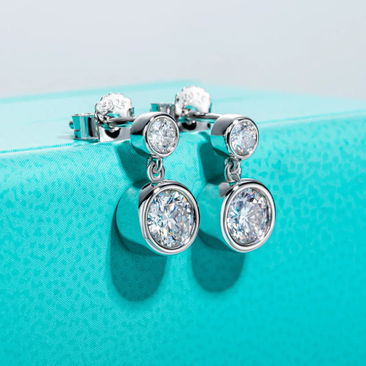1.2cttw D Color Moissanite Drop Earrings 18K Gold Plated 925 Sterling Silver Stud Bezel Earrings Women Gifts Wholesale