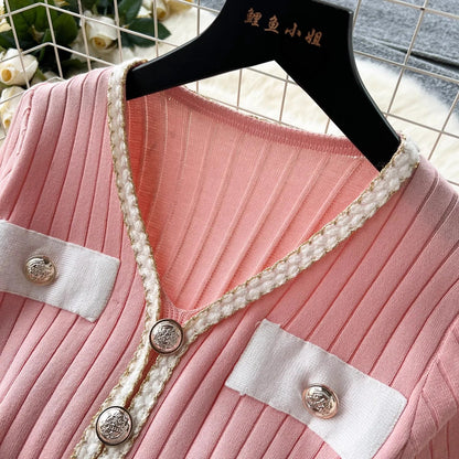 Fashion Knitted Mermaid Dress 2026 New Elegant V-neck Buttons Ribbed Sweater Dress Lady Bodycon Party Vestidos