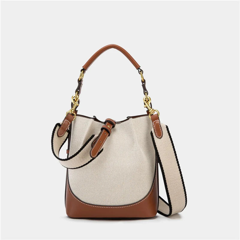 New Women's Large Capacity Bucket Bags with Wide Shoulder Strap Single Shoulder Handbag Drawstring Handheld Crossbody Bags