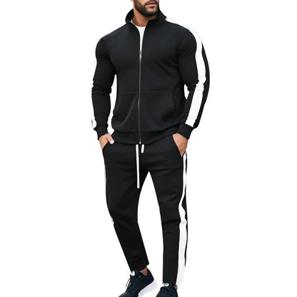 2025 Spring Autumn Men's 2-Piece Set Color Blocking Zipper Stand Collar Casual Sports Jacket Sweatshirt Trousers Suit