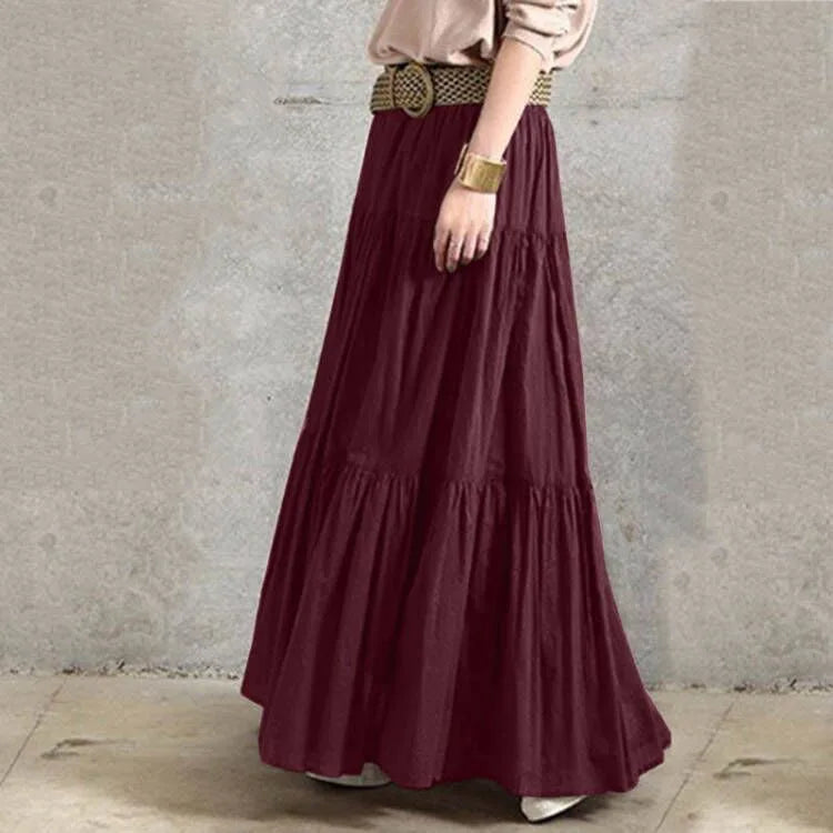 2025 Spring Summer Solid Skirts Vintage Women's Ruffle Sundress Casual Elastic Waist Long Vestidos Female Robe Femme Oversized