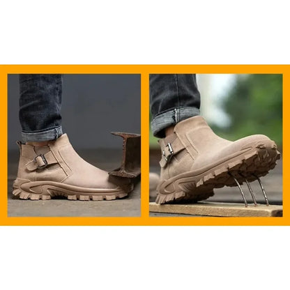 Cowhide and Suede Work Shoes  Outdoor Anti Smashing Safety Desert Boots Chelsea Men's Fashionable Steel Toe Cover Safety Boots