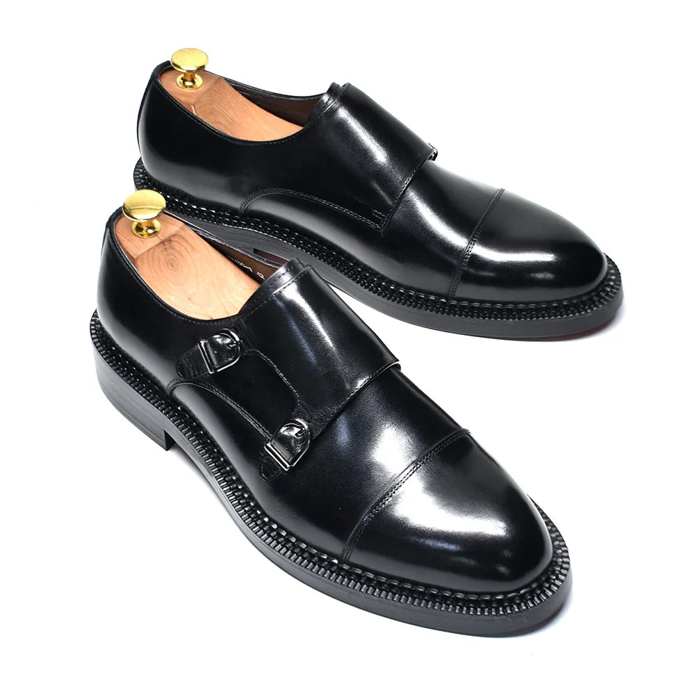 Luxury Genuine Leather Men's Wedding Dress Shoes Buckle Monk Strap Red Sole Cap Toe Black Brown Business Formal Shoes for Man