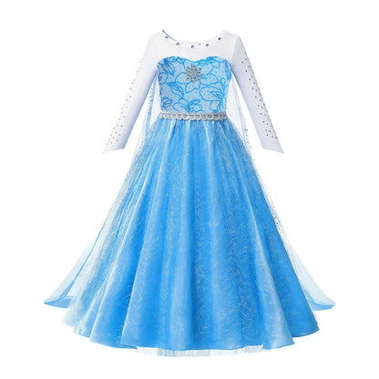 2-10Y Kids Prium Cosplay Elsa Anna Costume Dress 2025 Winter Long Mesh Princess DressGirl Christma Carnival Clothes Ball Gown