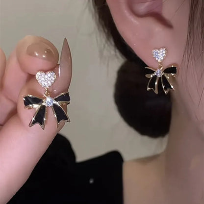 Simple Black Bow Love Earrings for Women Fashionable Personalized Beautiful Daily Accessories Party Jewelry Premium Gifts
