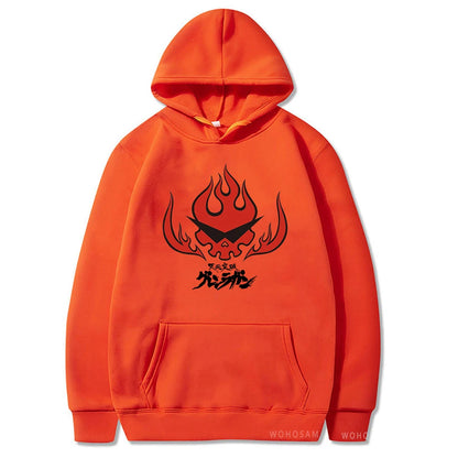 Anime Tengen Toppa Gurren Lagann Letter Hoodies Harajuku Flaming Skull Red Graphic Autumn Winter Warm Patchwork Sweatshirts