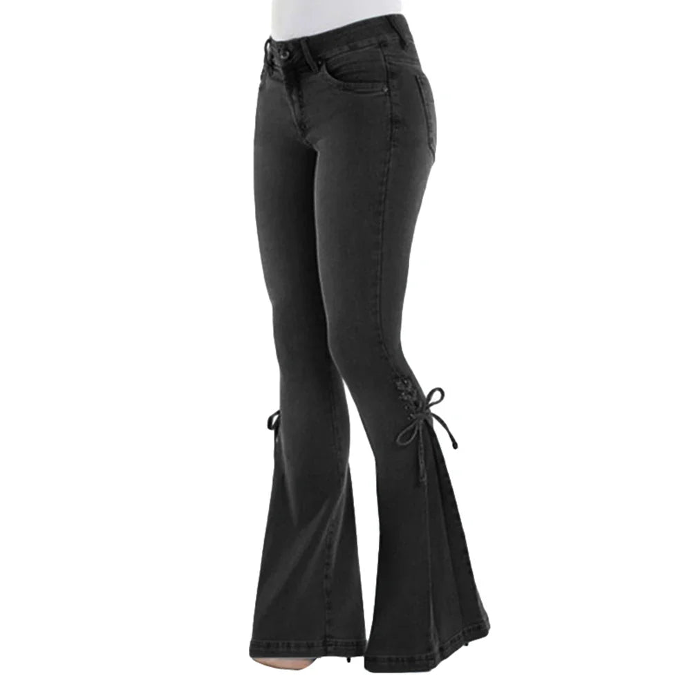 Mid Waisted Stretch Flare Jeans Women Denim Pants
