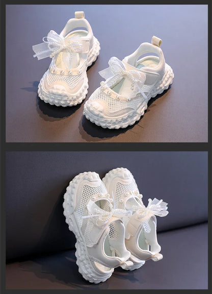 Summer Children School Running Sandals Sweet Breathable Girls Mesh Sports Sandals Non-slip Fashion Kids Princess Cut-outs Shoes