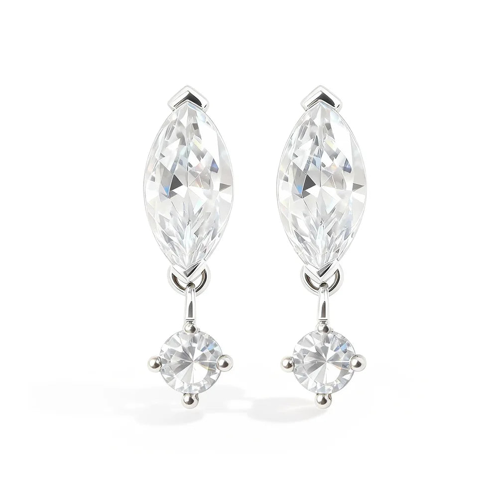 1.6cttw Marquise/Round Cut Moissanite Drop Earrings for Women 925 Sterling Silver Lab Diamond Stud Earrigs with Certificate