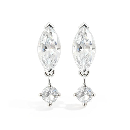 1.6cttw Marquise/Round Cut Moissanite Drop Earrings for Women 925 Sterling Silver Lab Diamond Stud Earrigs with Certificate