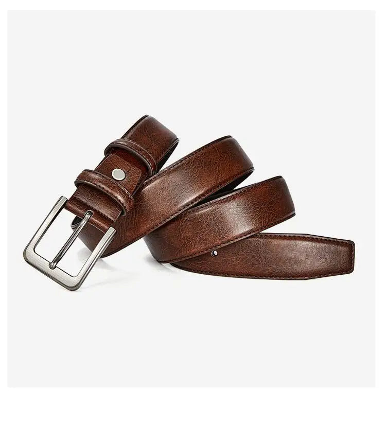 Men's Belt Boys Genuine Leather Belt Pin Buckle Belt Brown Middle-aged Youth Casual Trendy Men's Belt，Ideal for gifting