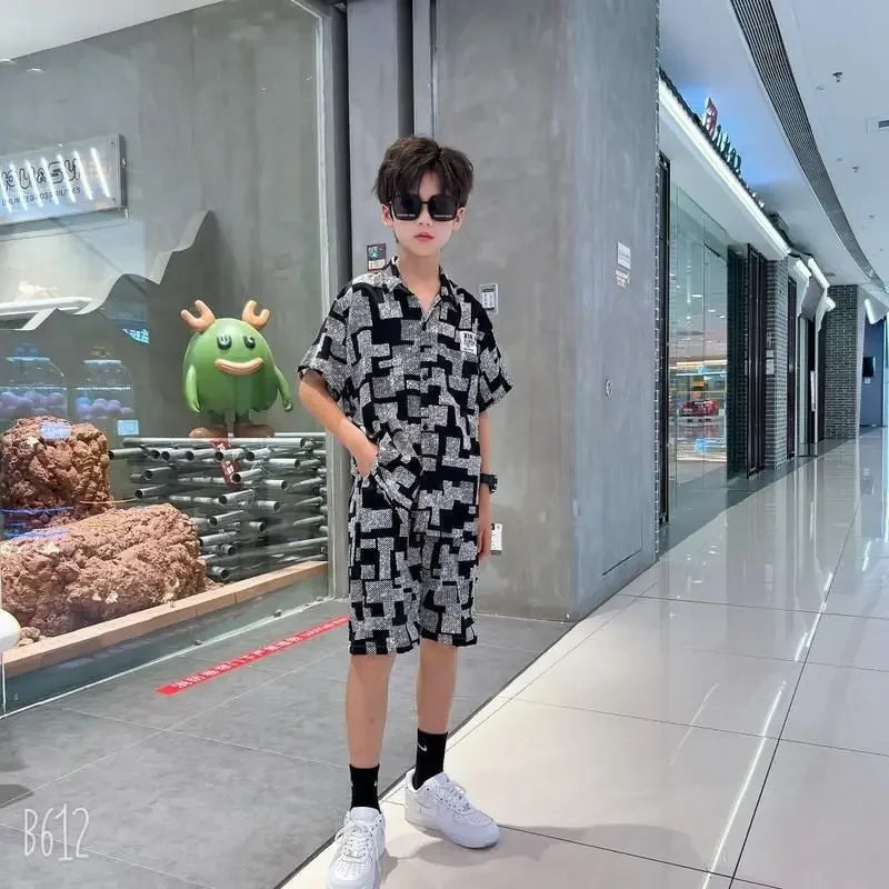 2026 Boys 2-11 Years Summer Chiffon Polo Shirt & Pants 2Pcs Set Korean Style Casual Streetwear Kids Active Outfits