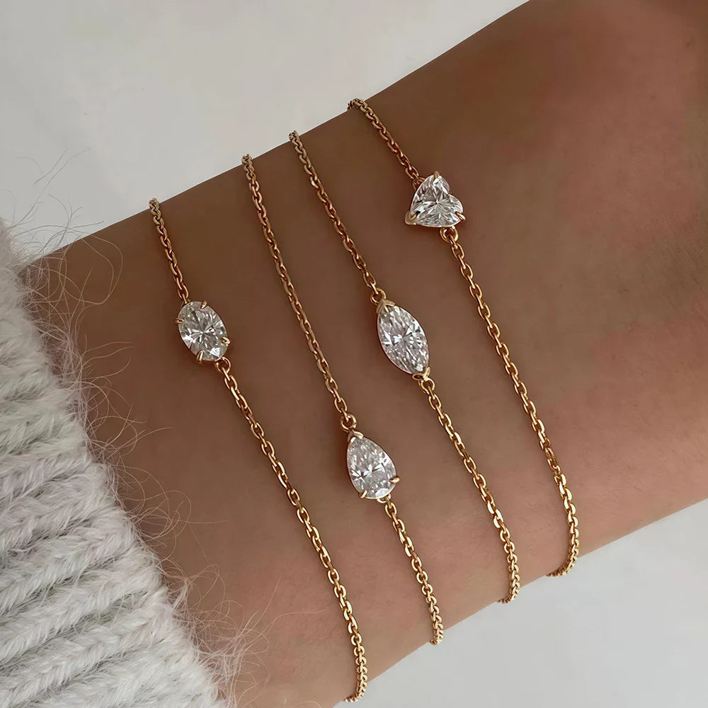 Pear/Marquise/heart Cut Solitaire Moissanite Diamond Bracelet for Women S925 Silver Plated 18k Gold Wrist Chain with Certificate