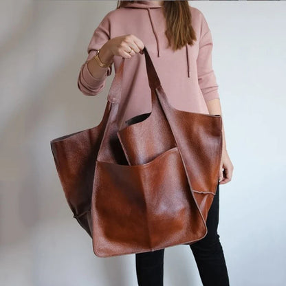 Fashionable and minimalist large bag with soft leather and large capacity shopping bag for women, one shoulder hand-held large b