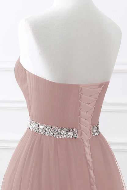 A-line Strapless Tulle Royal Blue Evening Dresses Lace Up Crystal Sequin Formal Party For Bride Sexy Prom Gown Wedding Party