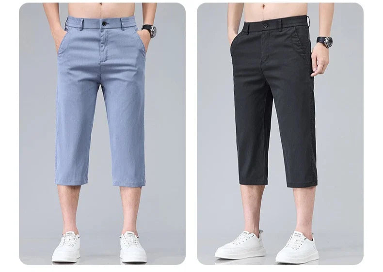 Men's Summer Lyocell Shorts Thin Breathable Comfortable Slim Korean Fashion Short Pants Elastic Waist Casual Vacation Pants