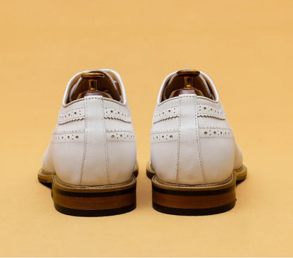 Luxury Men's Dress Shoes Genuine Leather Brogue Wingtip Toe Oxford White Lace-Up Business Wedding Formal Men Shoes