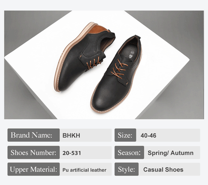 Shoes For Men Spring/Summer Pu Leather Breathable Casual Shoes Lace up Office Style Business Men's Sneaker