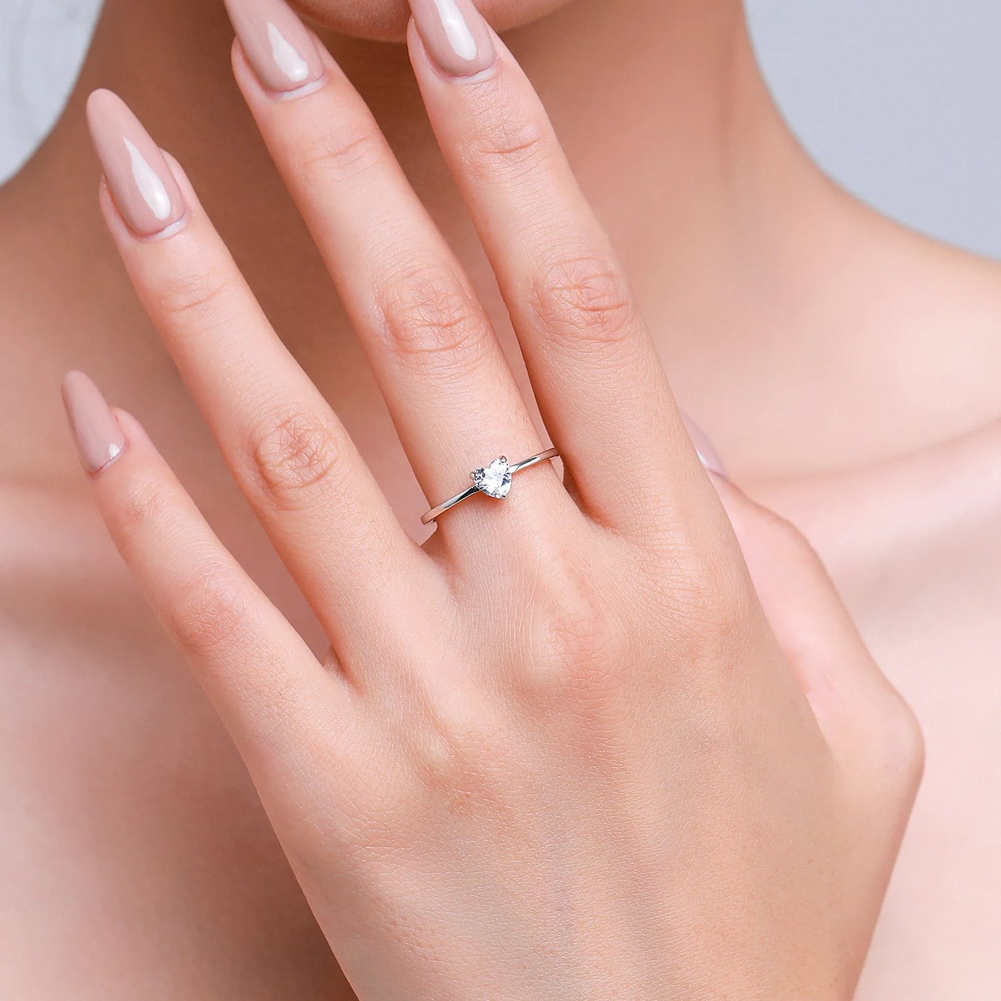 Authentic 925 Sterling Silver Simple Love Heart AAAAA Zirconia Sparkling Finger Ring For Women Female Wedding Jewelry