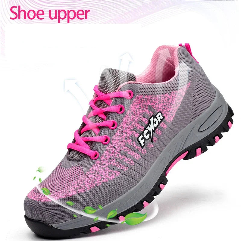 Safety Shoes for Women Indestructible  Steel Toe Sneakers Puncture Lightweight Boots Female Pink Small Size Safety Shoes
