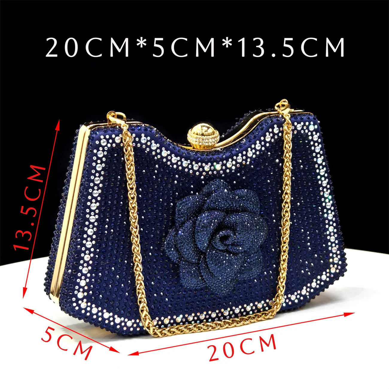 Elegant Shiny Dark blue Handbag and Medium Heel Shoes Set with Beautiful Handmade Flowers for Weddings and Parties
