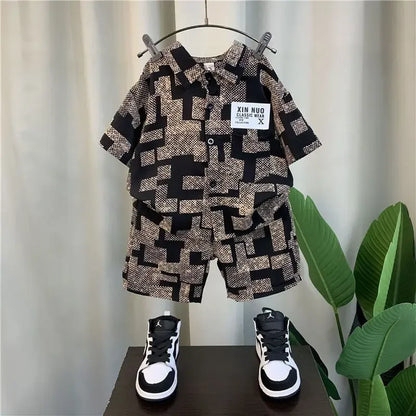 2026 Boys 2-11 Years Summer Chiffon Polo Shirt & Pants 2Pcs Set Korean Style Casual Streetwear Kids Active Outfits