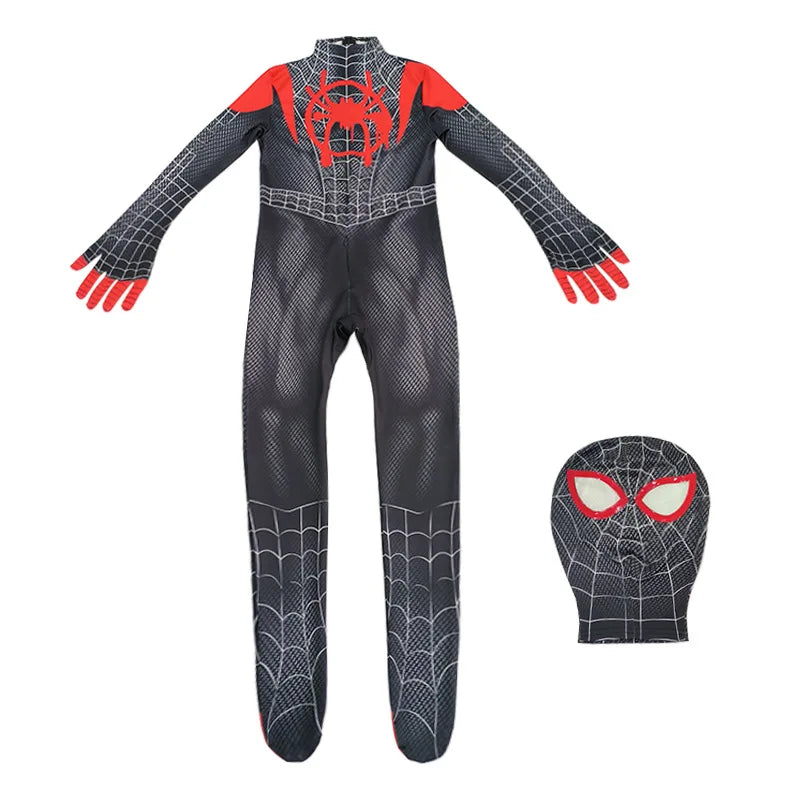 Kids Spider Boy Cosplay Costume Superhero Morales Cosplay Jumpsuit Miles Zentai Jumpsuit Halloween Carnival Party Costume Adult