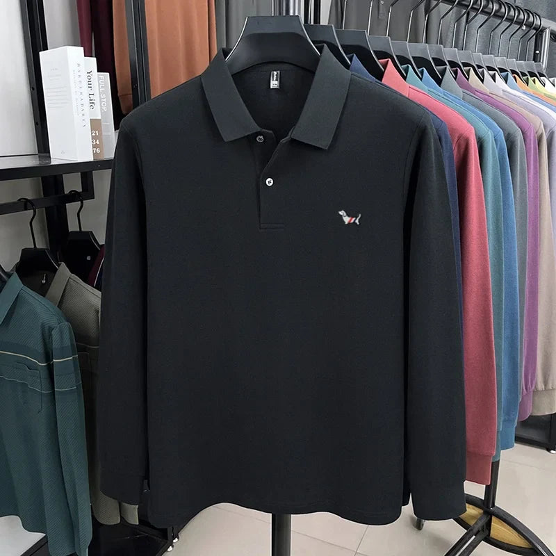 Fashion brand autumn new men's top casual warm 100% cotton long sleeved Polo shirt