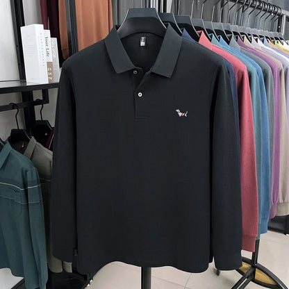 Fashion brand autumn new men's top casual warm 100% cotton long sleeved Polo shirt