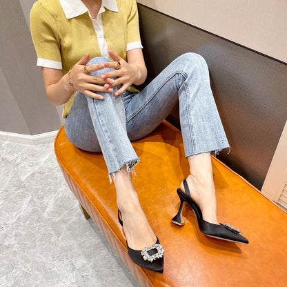 Brand Women Pumps Luxury Crystal Slingback High Heels Summer Bride Shoes Comfortable triangle Heeled Party Wedding Shoes