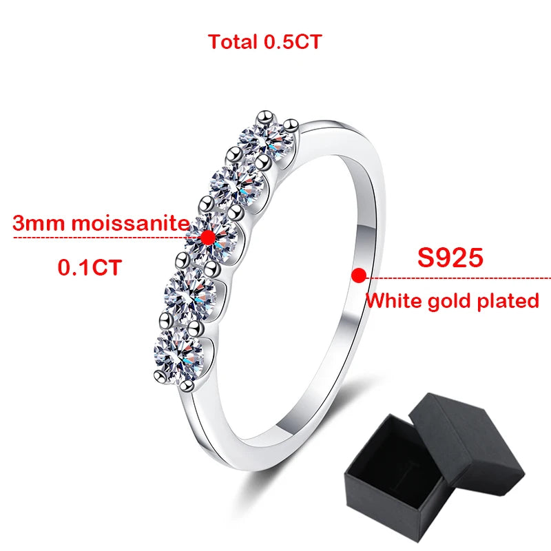 Solid 925 Silver 3mm Moissanite Diamond Engagement Ring for Women Half Enternity 0.5ct Moissanite Wedding Band Jewelry