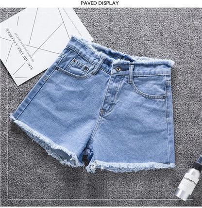 2025 Summer Woman High Haist Jeans Shorts Fashion Rough-edges Denim Short Pants Schoolgirl Casual Pants Blue Black White Jeans