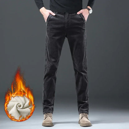 Fleece Winter Brand Men Clothing Corduroy Pants Warm Business Slim Velvet Korean Casual Trousers Male Plush Pants