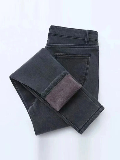 Women's Thick Velvet Jeans, Stretch High Waist Pencil Pants