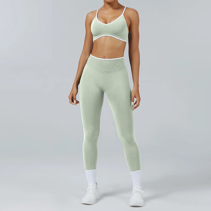 Seamless Yoga Set Women Gym Clothing Scrunch Bum Legging Sports Bras Padded Tank Top Workout Outfits Fitness Sportswear Suits